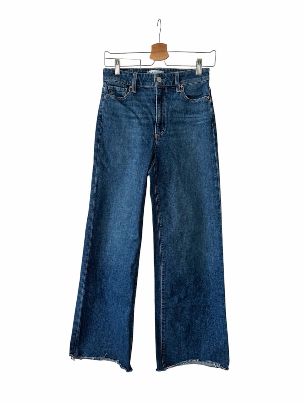Paige Anessa High Rise Wide Leg Raw Hem Jeans 27